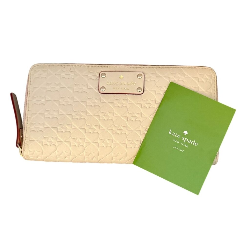 Kate Spade Penn Place Embossed Neda Leather Zip Around Wallet Cream Money Holder